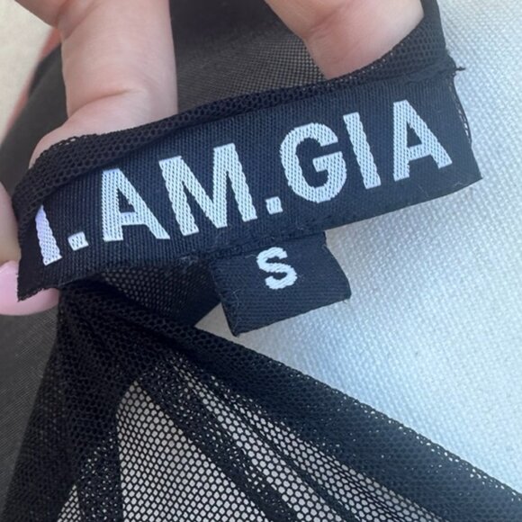 I.AM.GIA Gianna Mesh Long Sleeve Top Black Sheer Lace Trim - S - Picture 7 of 10